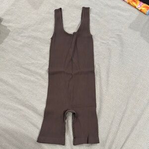 Brown Ribbed Sleeveless Jumpsuit